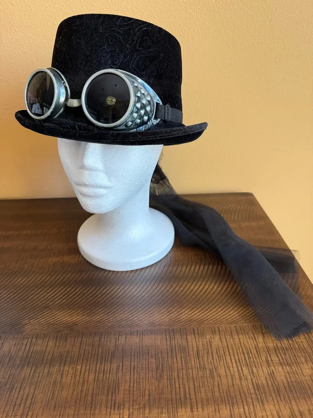 Steampunk black top hat costume silver goggles Spirit Halloween Adult Goth